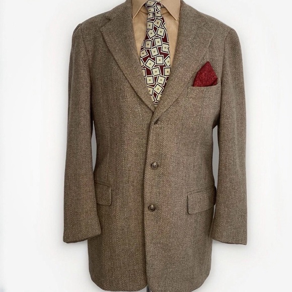 Vintage Polo Ralph Lauren Brown/tan Tweed 42 Wool Subtle Herringbone Sport Coat